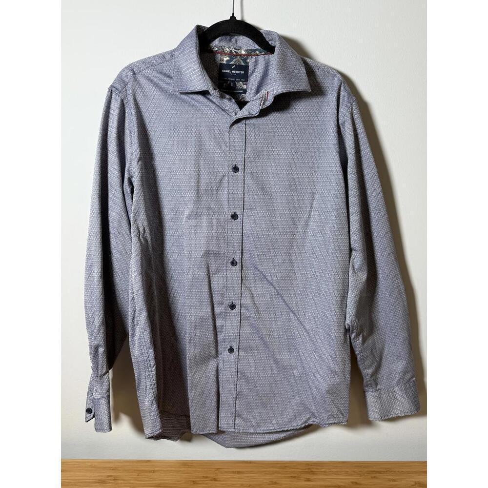 Daniel Hechter Paris Dress Shirt Men’s L – Blue‎ Micro-Print Non-Iron Cotton